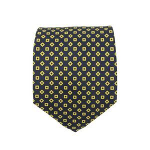 Designer Mens Silk Geometric Print Classic Tie Black Yellow